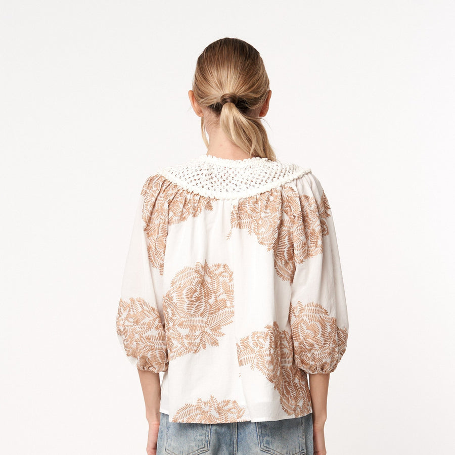 Lourdes Embroidered Puff Sleeve Top