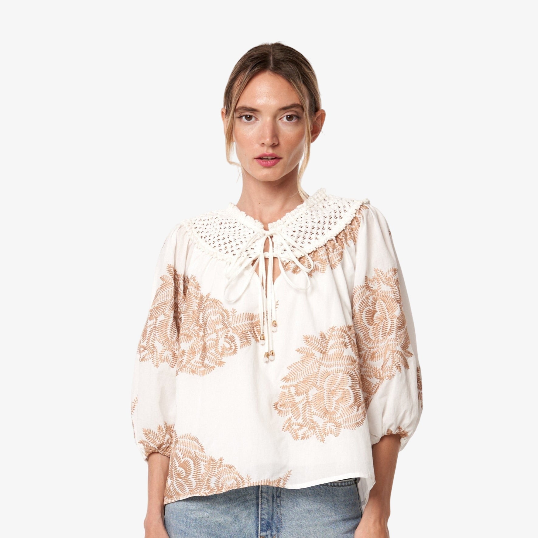 Lourdes Embroidered Puff Sleeve Top
