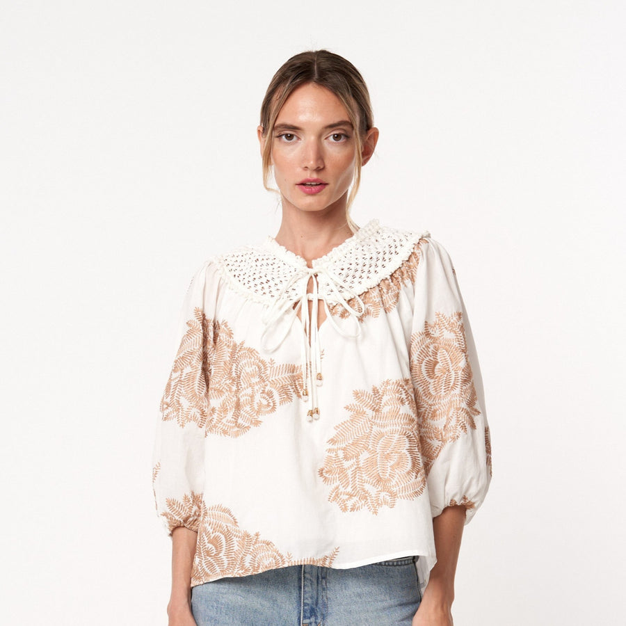 Lourdes Embroidered Puff Sleeve Top