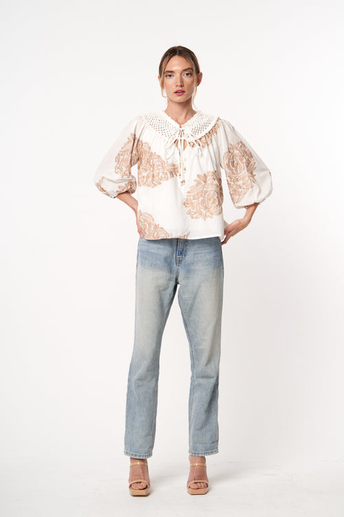 Load image 1 in gallery view. Lourdes Embroidered Puff Sleeve Top