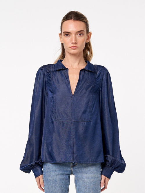 Load image 1 in gallery view. Xavia Denim Effect Long Sleeve Top