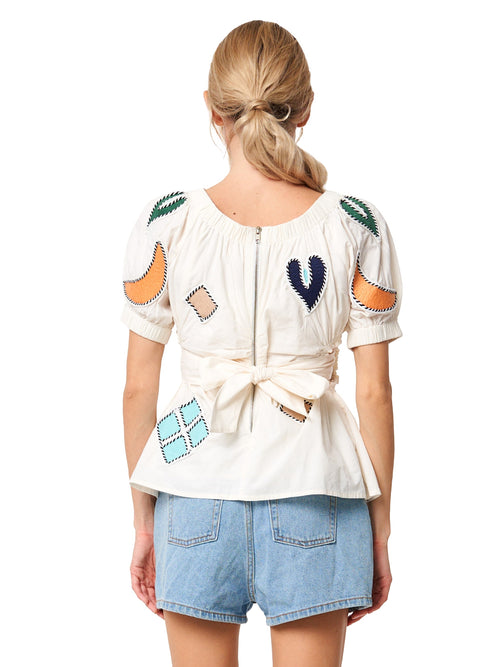 Load image 1 in gallery view. Gilda Embroidered Patchwork Tie-back Top