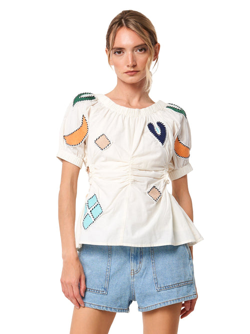 Load image 1 in gallery view. Gilda Embroidered Patchwork Tie-back Top