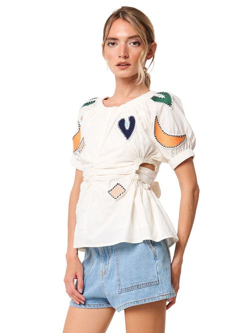 Load image 1 in gallery view. Gilda Embroidered Patchwork Tie-back Top