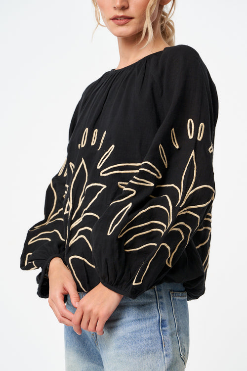 Cargar la imagen 1 en la vista de la galería. Blusa con mangas de obispo bordadas de Ginnie 