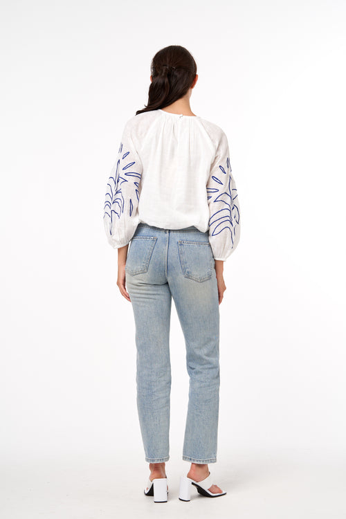 Load image 1 in gallery view. Ginnie Embroidered Bishop Sleeve Top