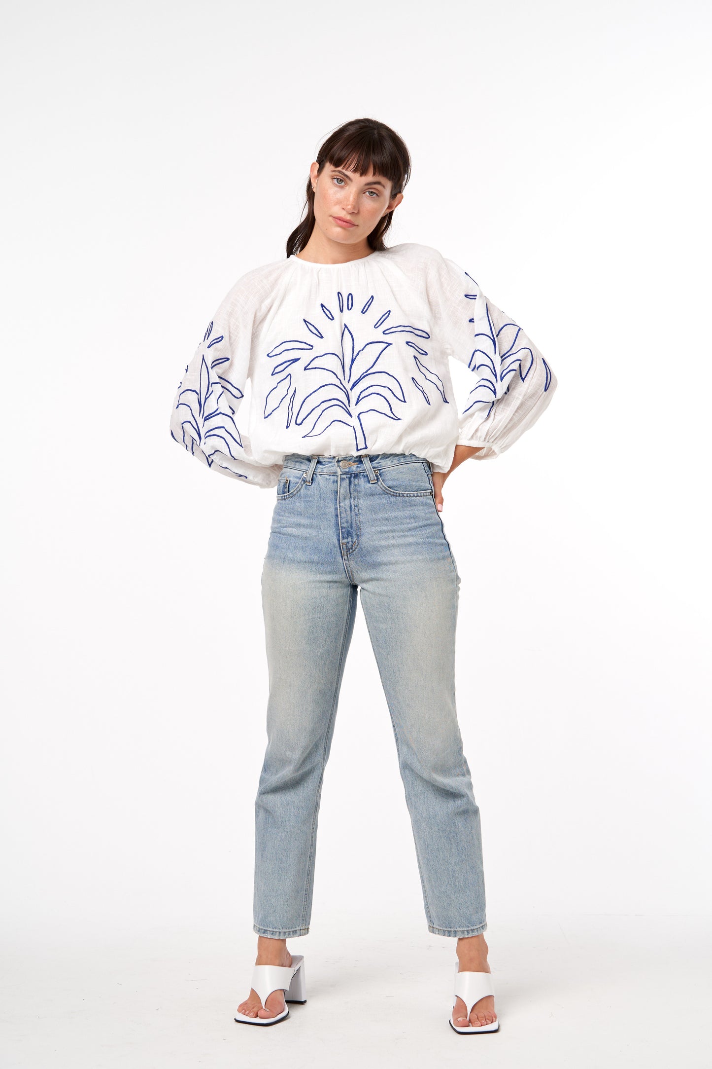 Ginnie Embroidered Bishop Sleeve Top