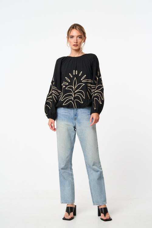Cargar la imagen 1 en la vista de la galería. Blusa con mangas de obispo bordadas de Ginnie 