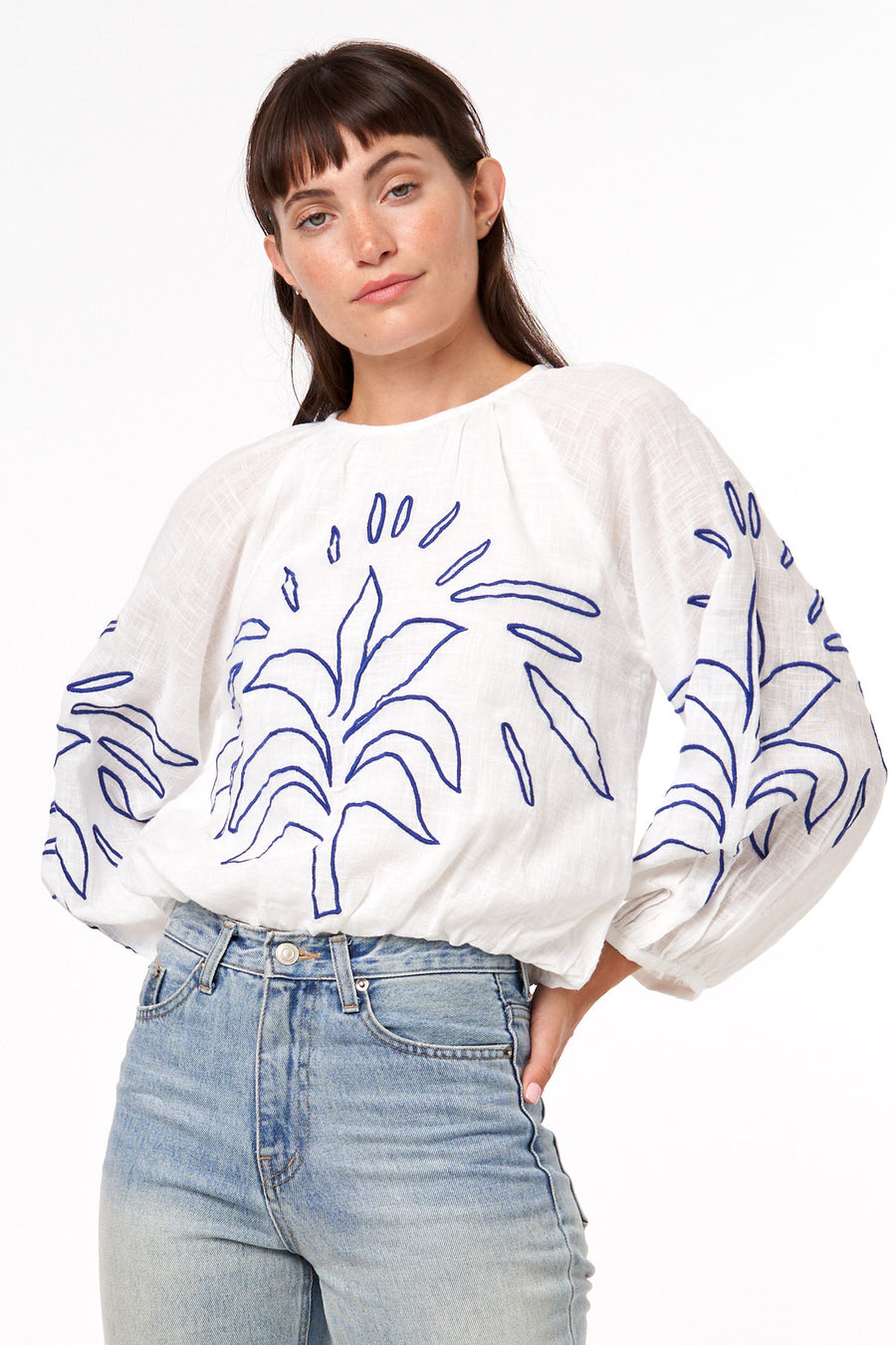 Ginnie Embroidered Bishop Sleeve Top