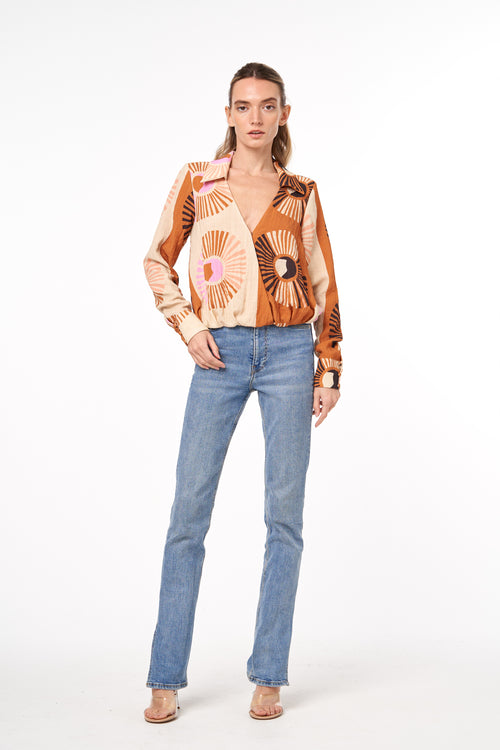 Load image 1 in gallery view. Stacia Printed Surplice Long Sleeve Top