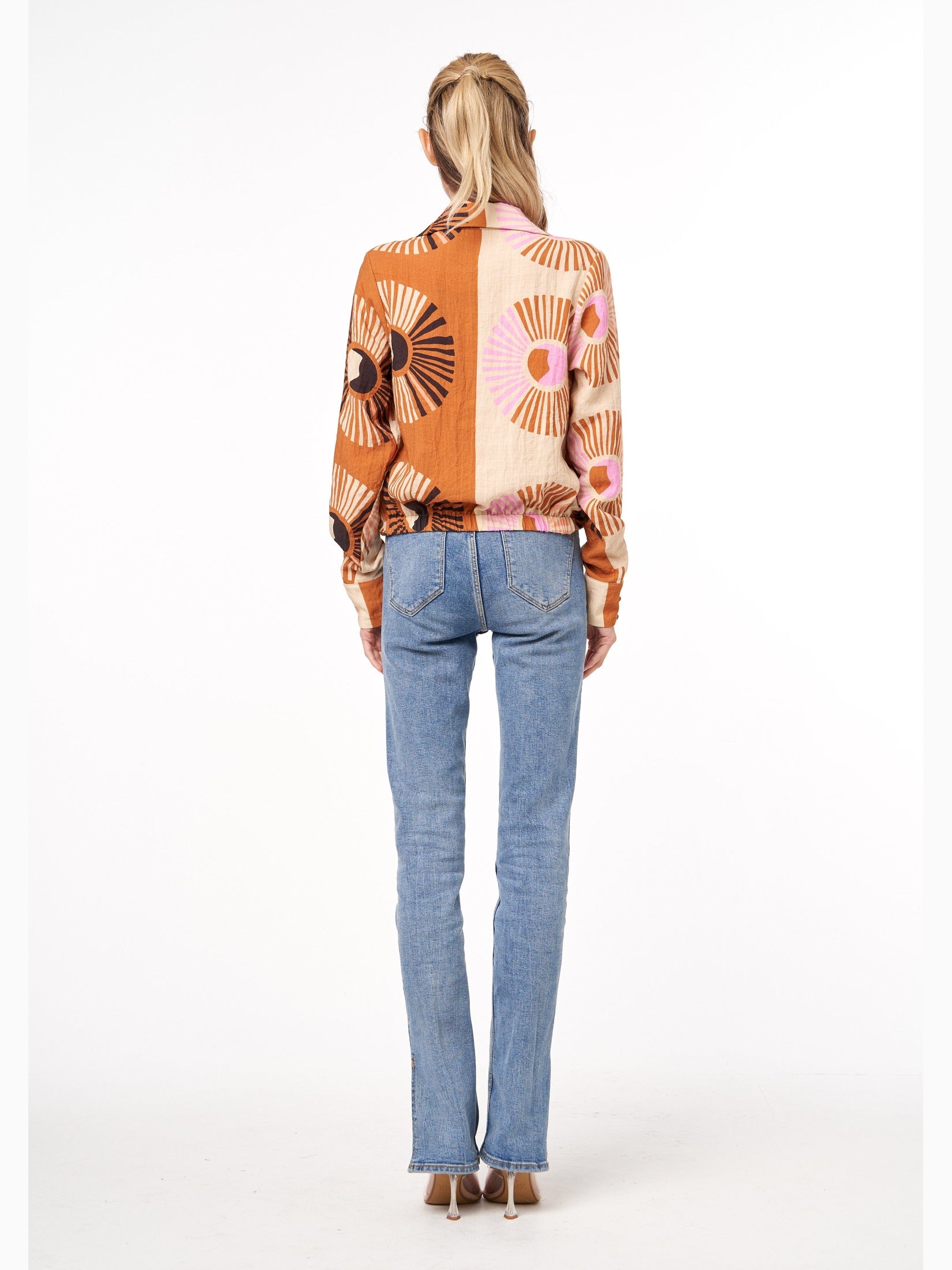 Stacia Printed Surplice Long Sleeve Top