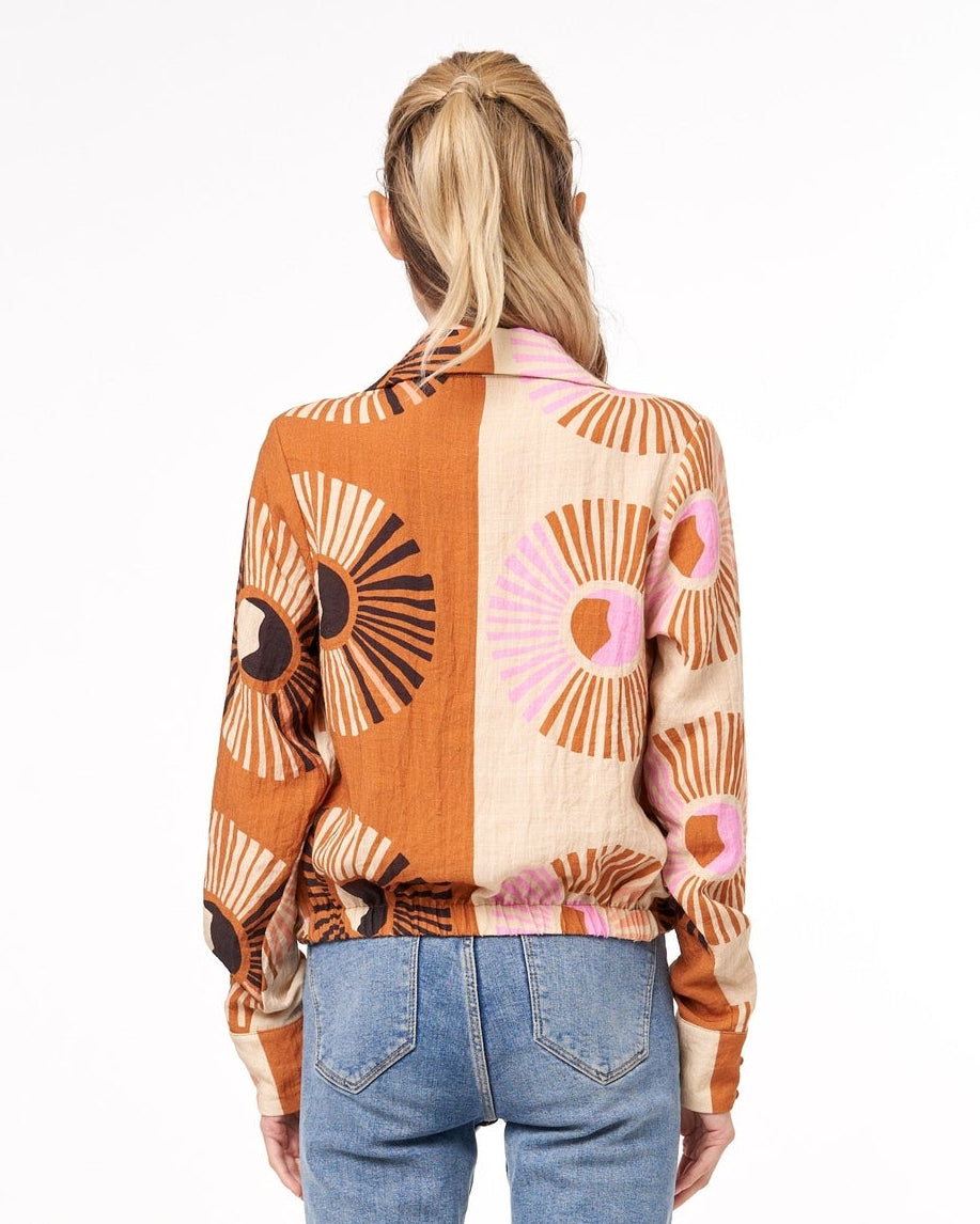 Stacia Printed Surplice Long Sleeve Top