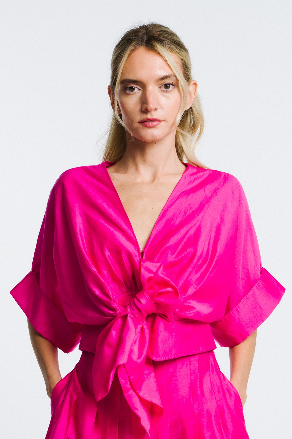 Clarisa Cropped Tie Front Top