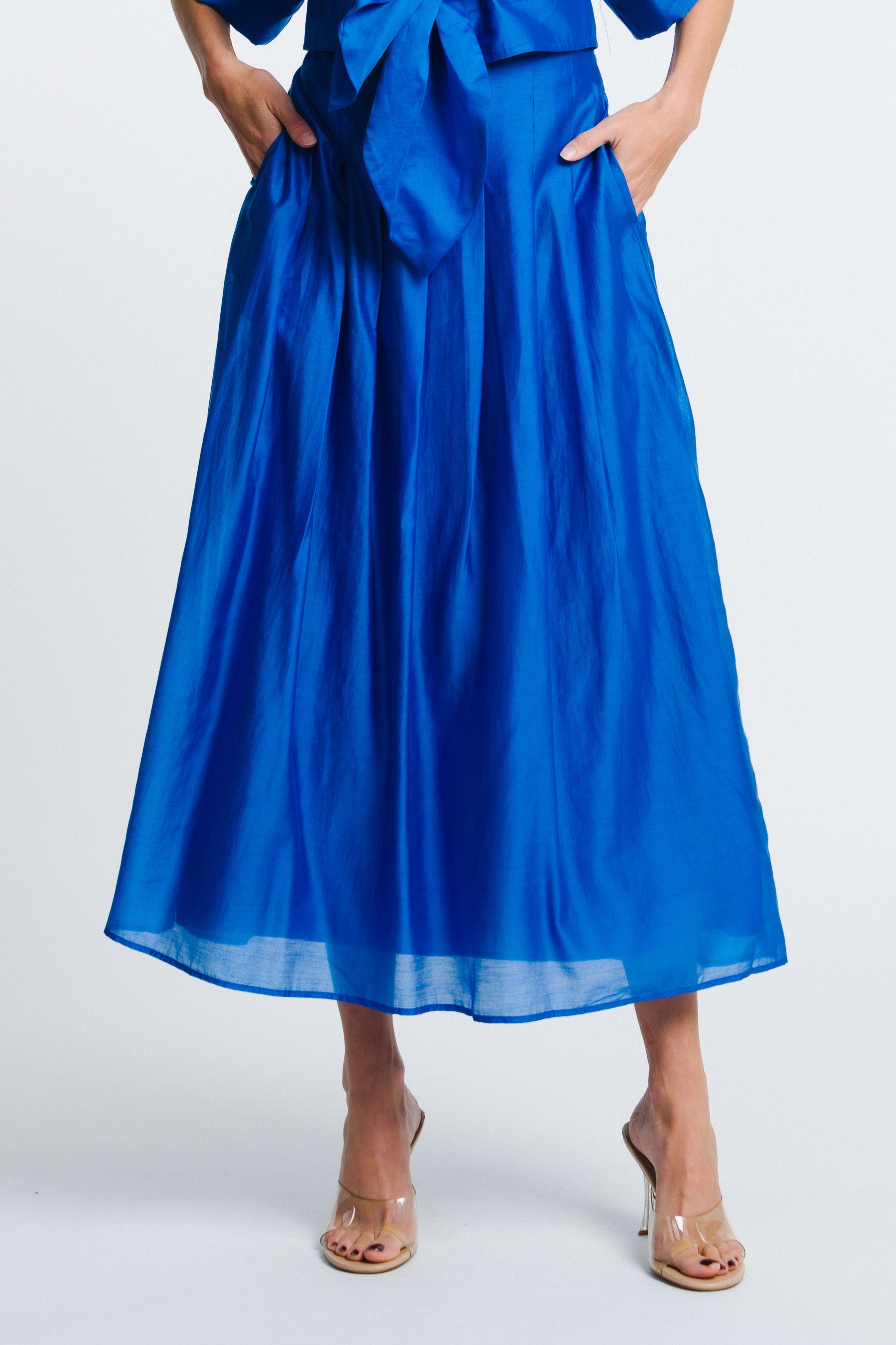 Pheona High Waisted Pleated Midi Skirt