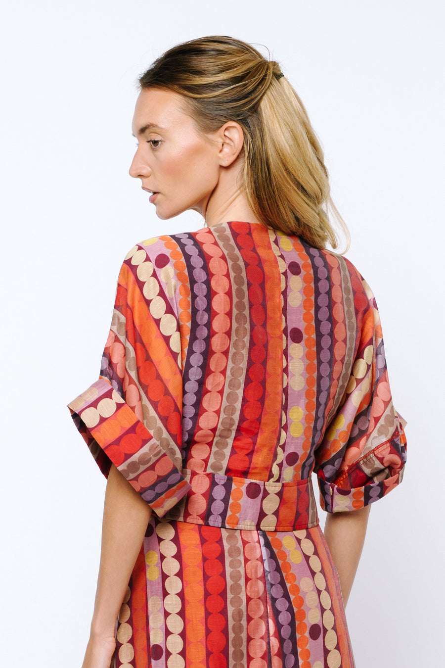 Clarisa Striped Polka Dot Tie Front Top