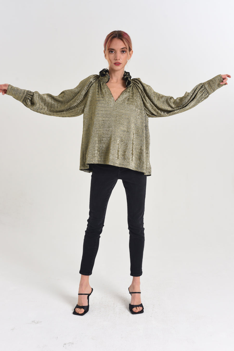 Frida Metallic Gold Pleated Top