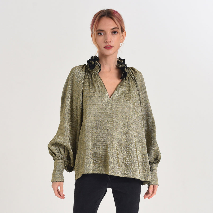 Frida Metallic Gold Pleated Top