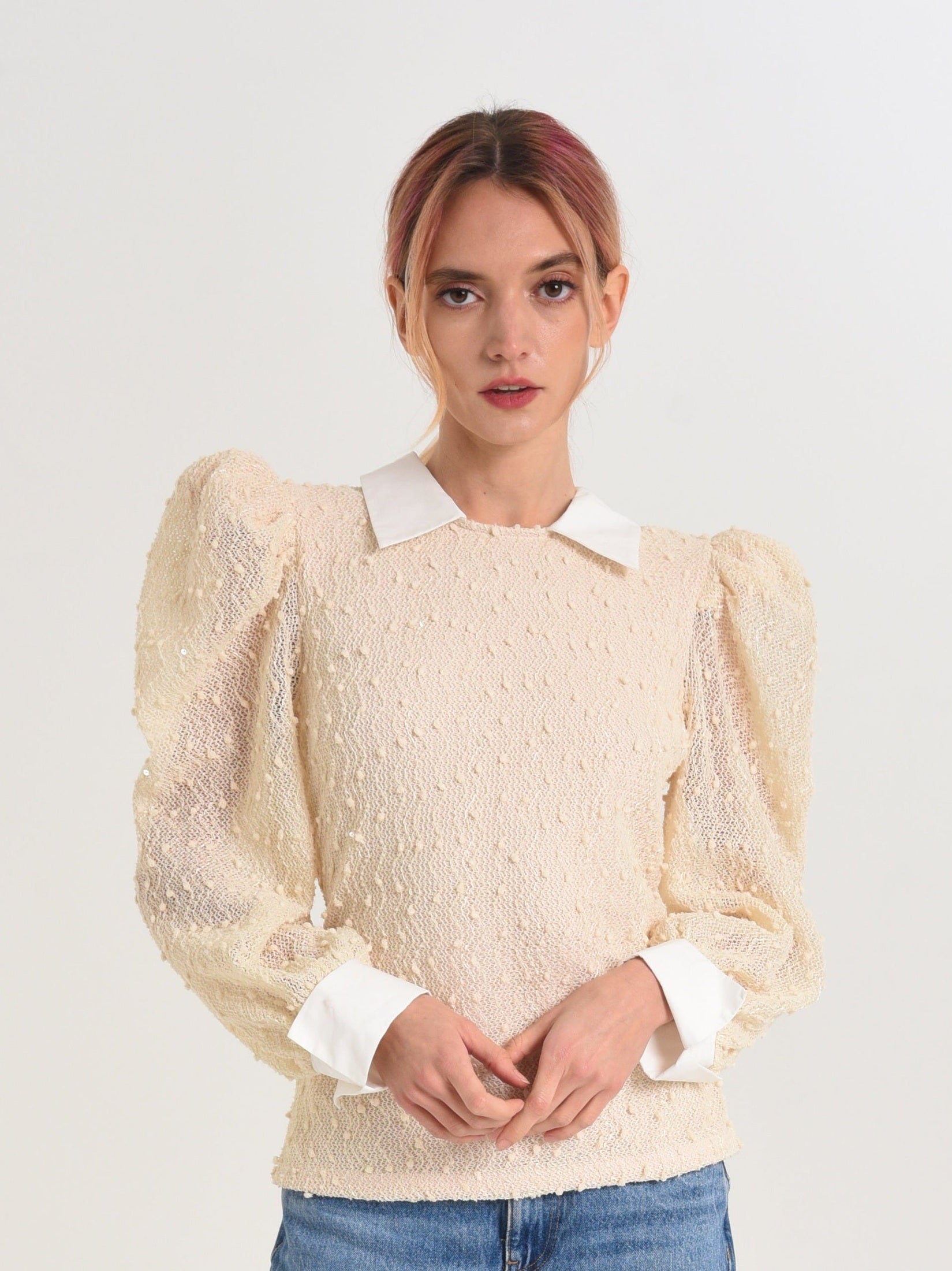 Camielle Collared Puff Sleeve Top
