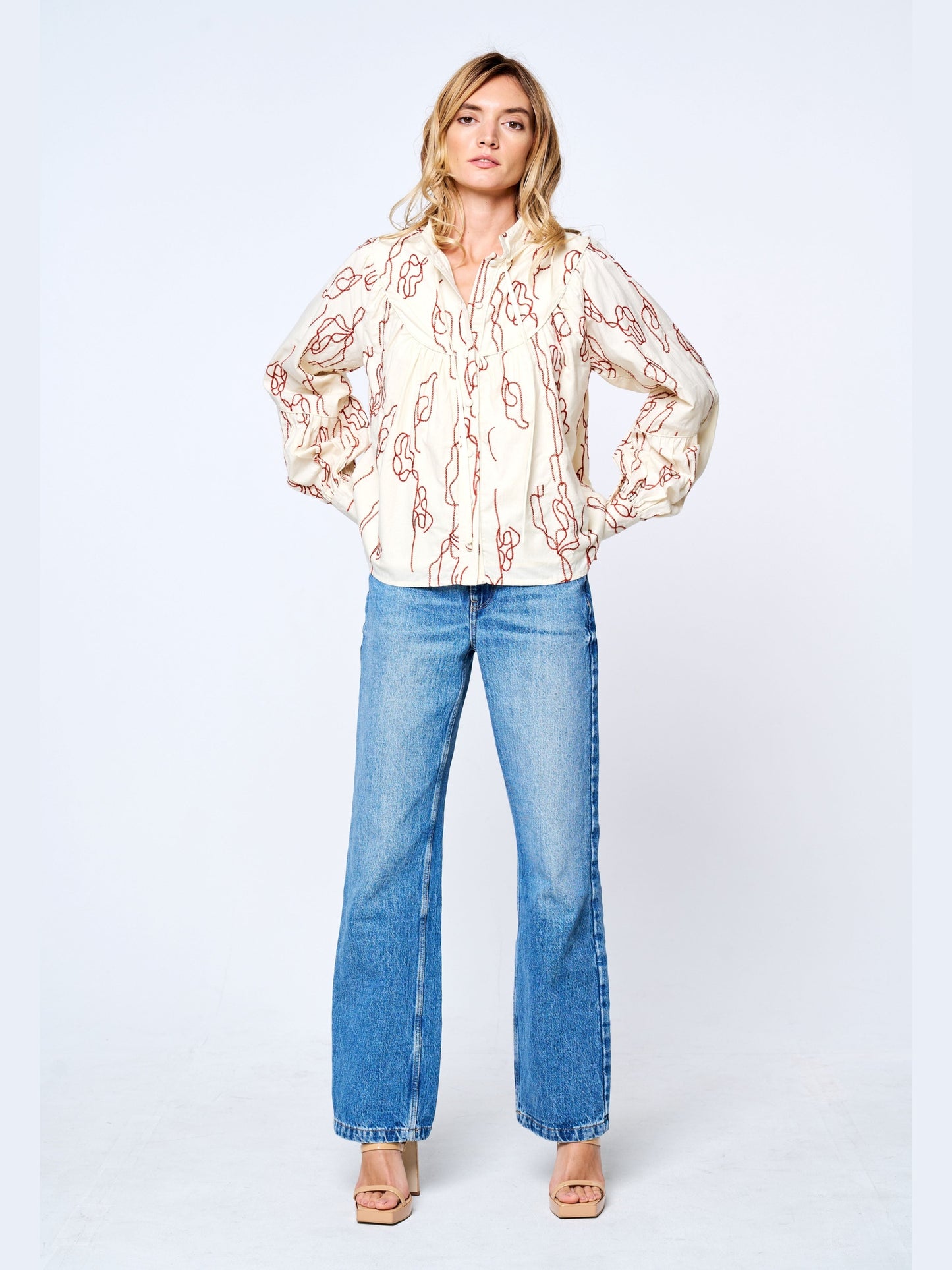 Calla Abstract Embroidered Button-Up Top