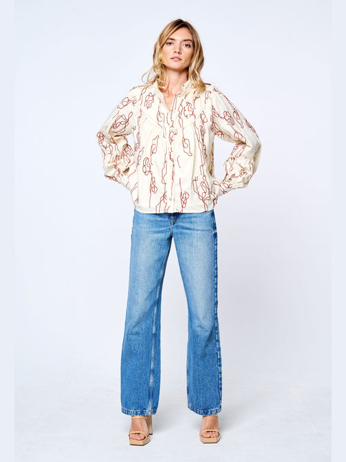 Load image 1 in gallery view. Calla Abstract Embroidered Button-Up Top