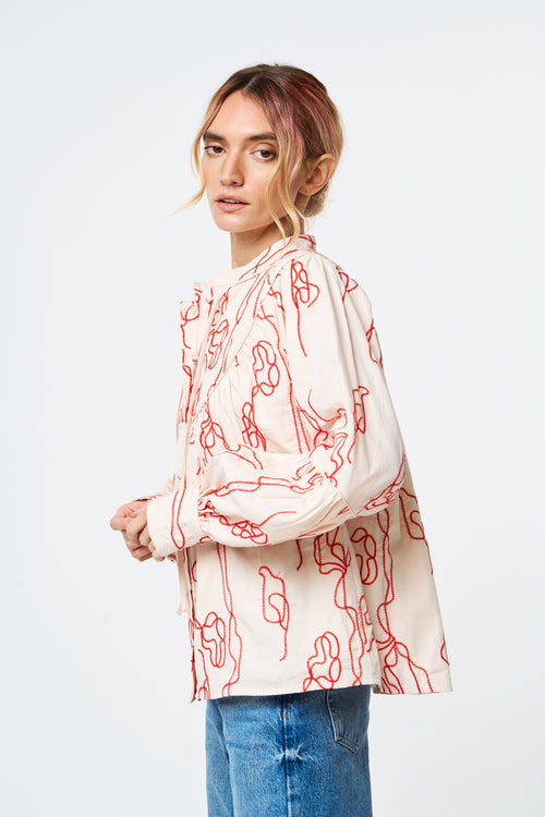 Load image 1 in gallery view. Calla Abstract Embroidered Button-Up Top