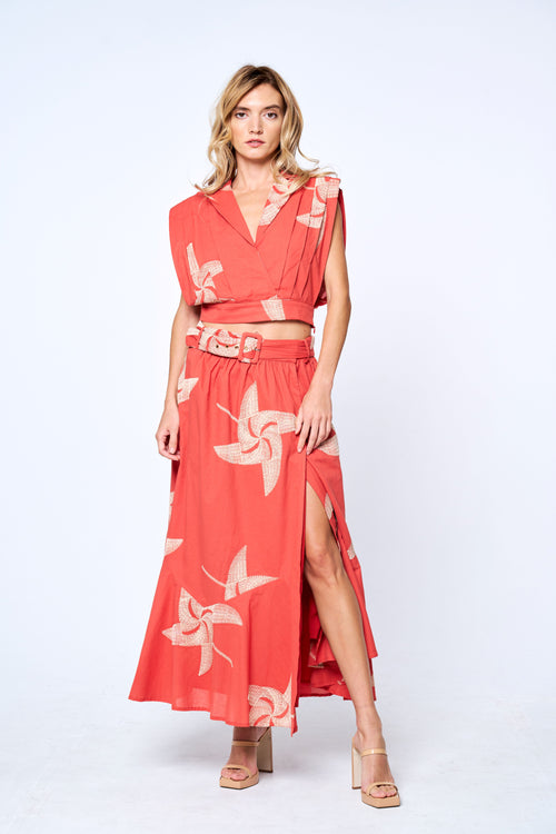 Cargar la imagen 1 en la vista de la galería. Teyan Embroidered Belted Wrap Maxi Skirt