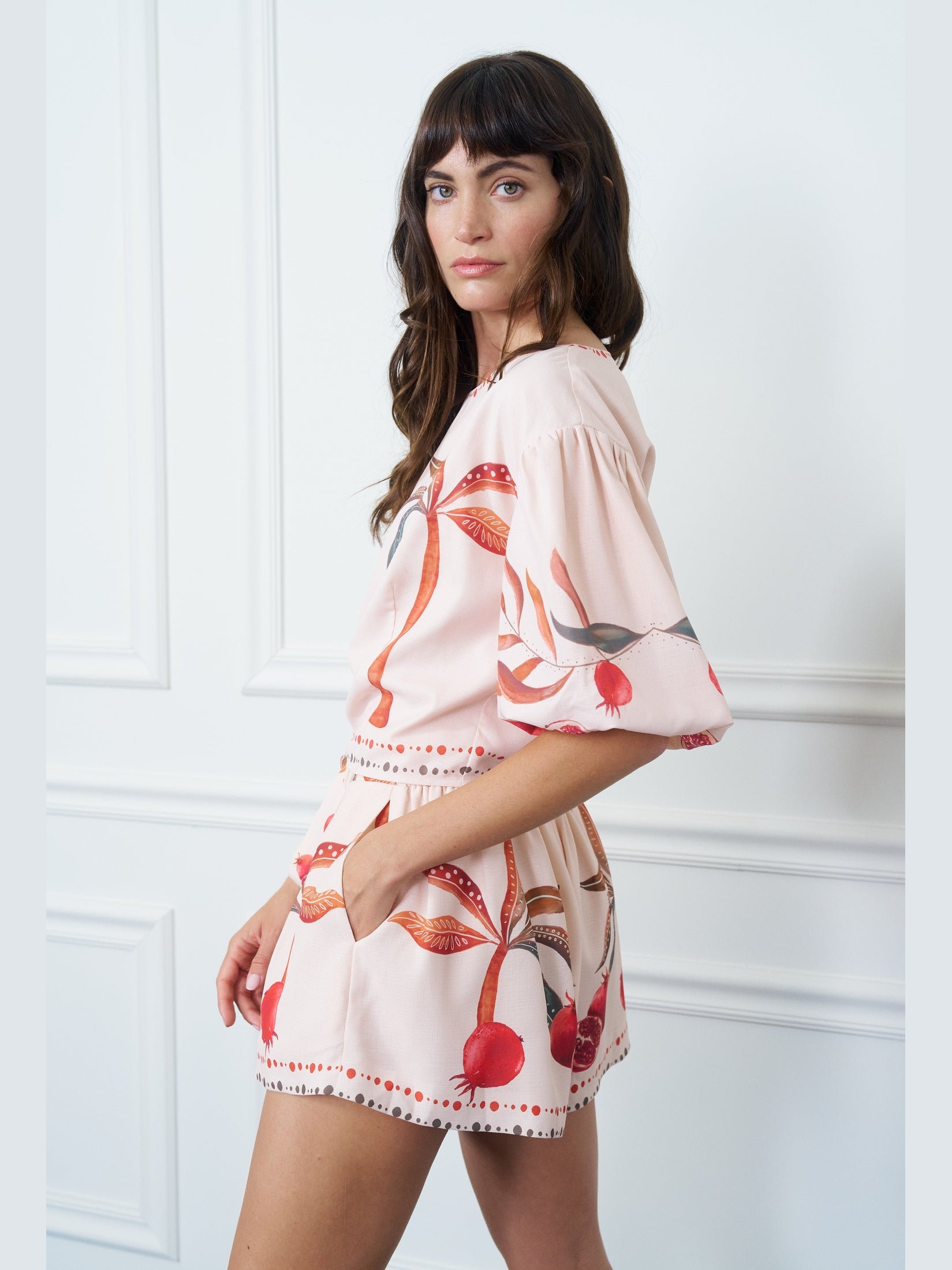 Willa Botanical Print Puff Sleeve Top