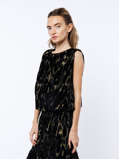 Load image 1 in gallery view. Agnese Metallic Burnout Bubble Hem Top