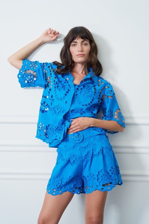 Load image 1 in gallery view. Maiea Embroidered Lace Button-Up Top