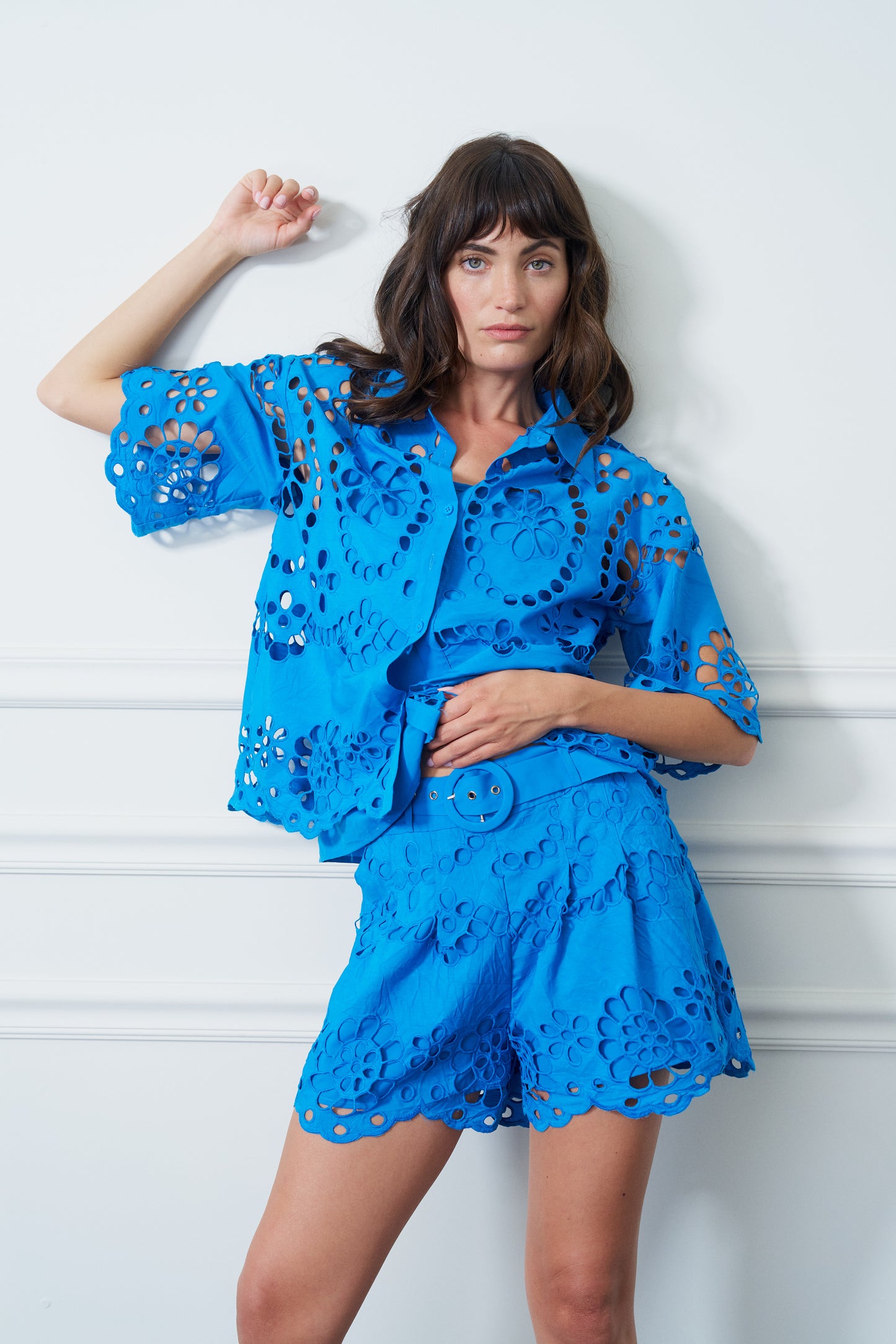 Kiana Belted Embroidered Lace Shorts