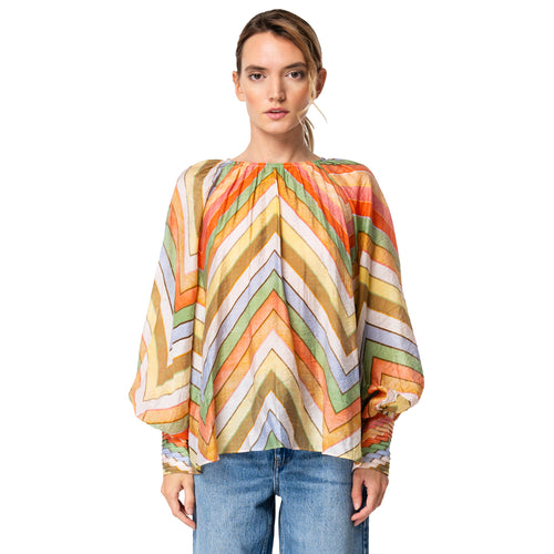 Load image 1 in gallery view. Rileigh Striped Chevron Print Top