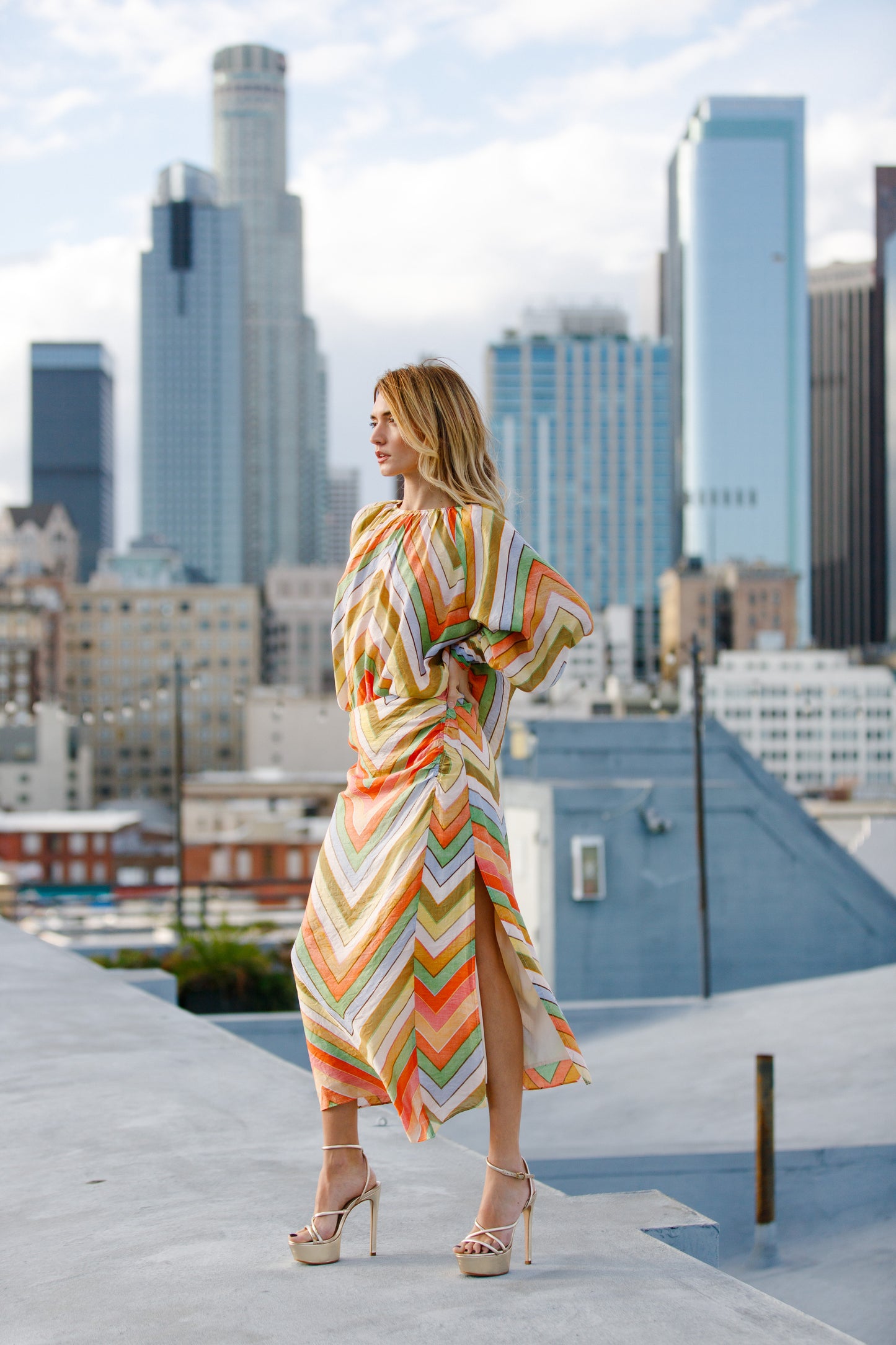 Amaya Chevron Print High-Waisted Midi Skirt