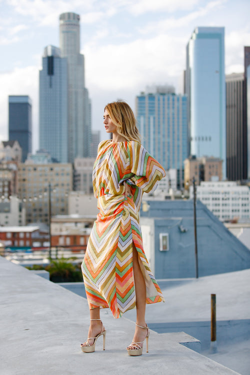 Load image 1 in gallery view. Amaya Chevron Print High-Waisted Midi Skirt