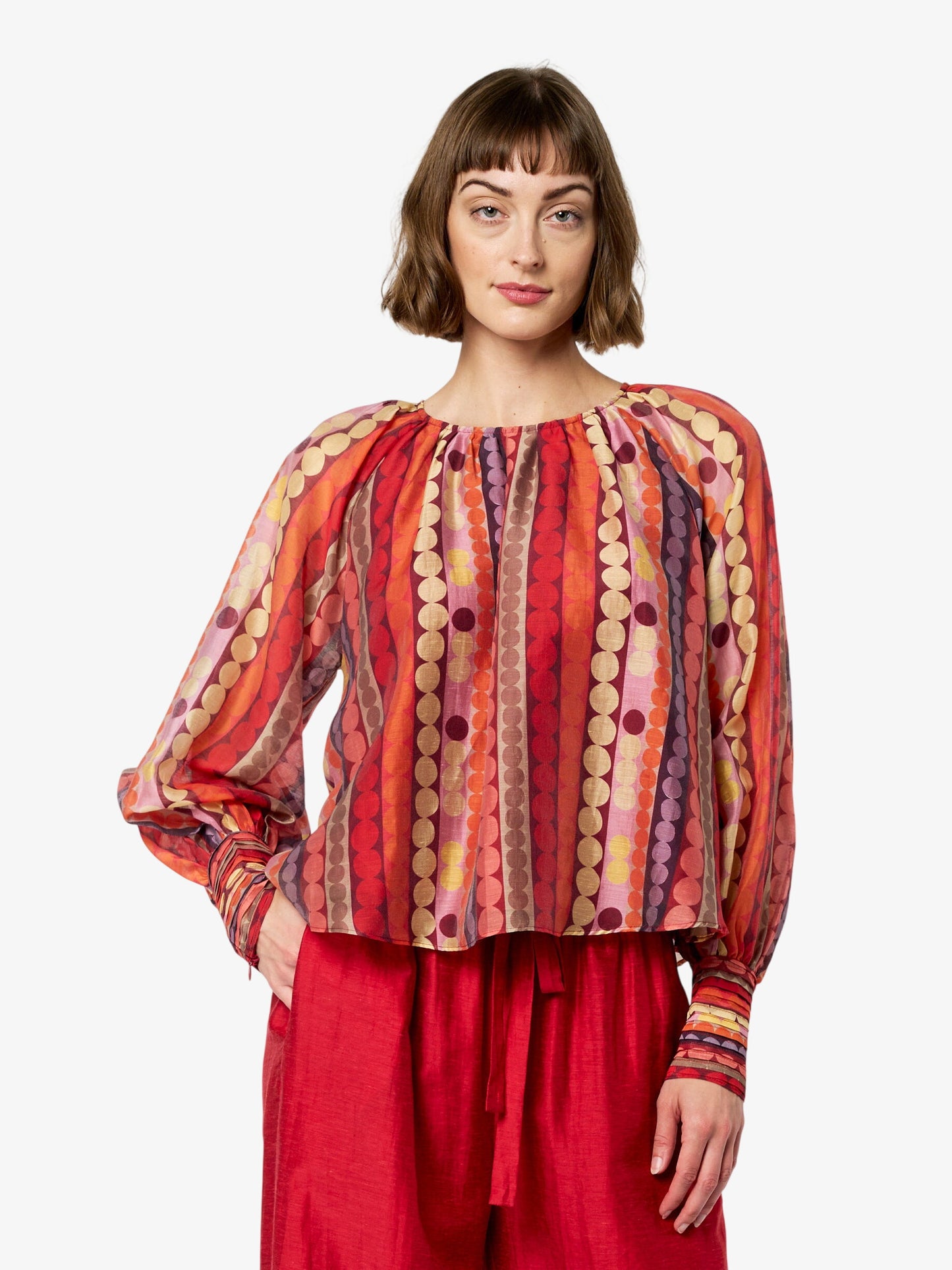 Rileigh Striped Polka Dot Raglan Sleeve Top