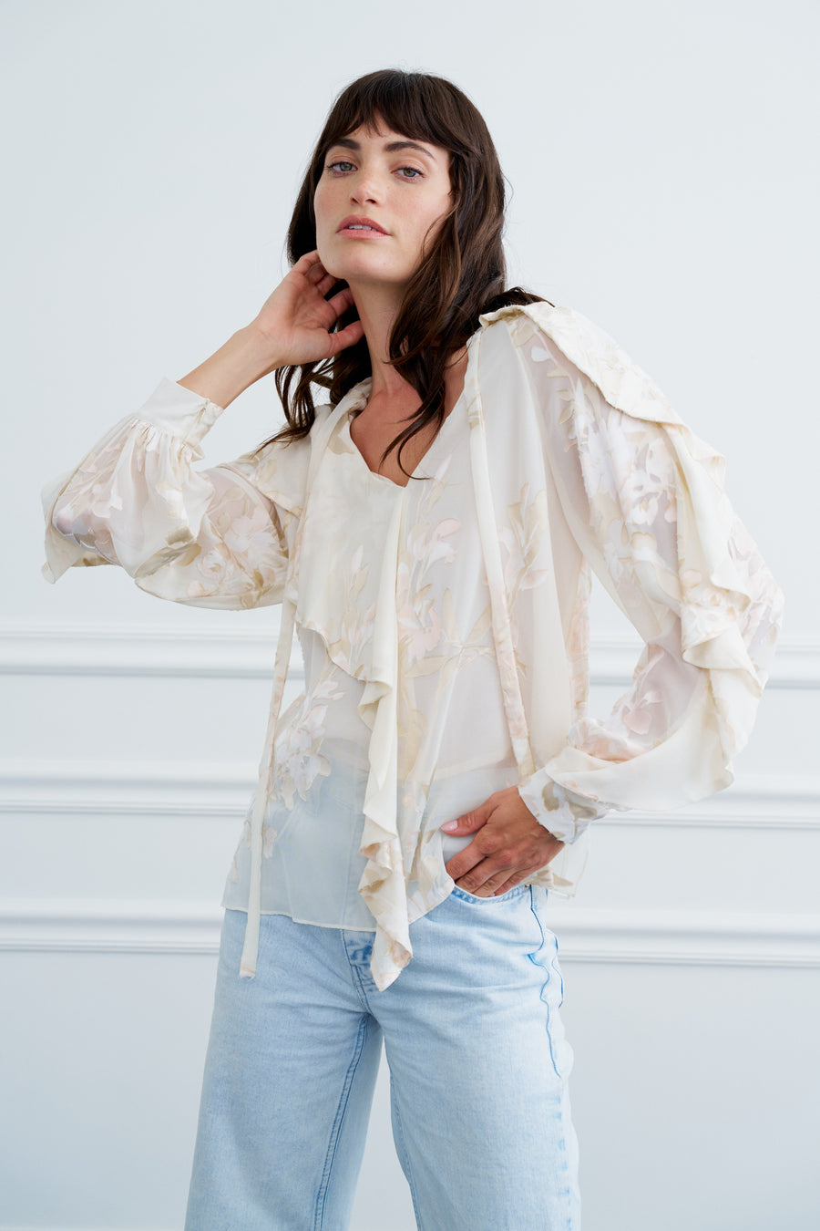 Rosa Burnout Long Sleeve Ruffle Top
