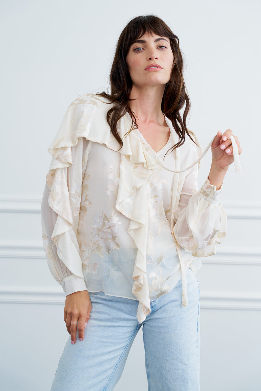 Rosa Burnout Long Sleeve Ruffle Top
