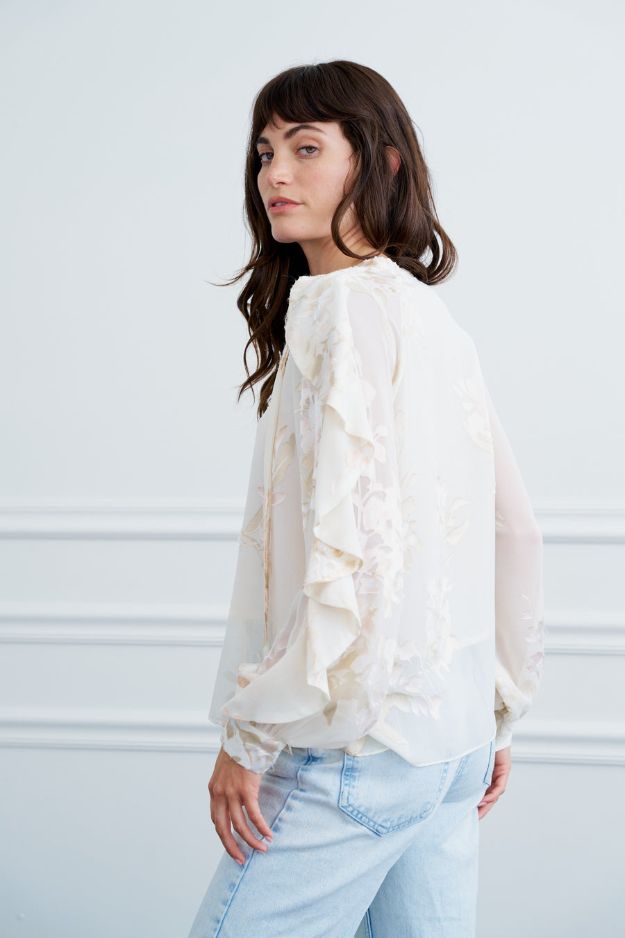 Rosa Burnout Long Sleeve Ruffle Top