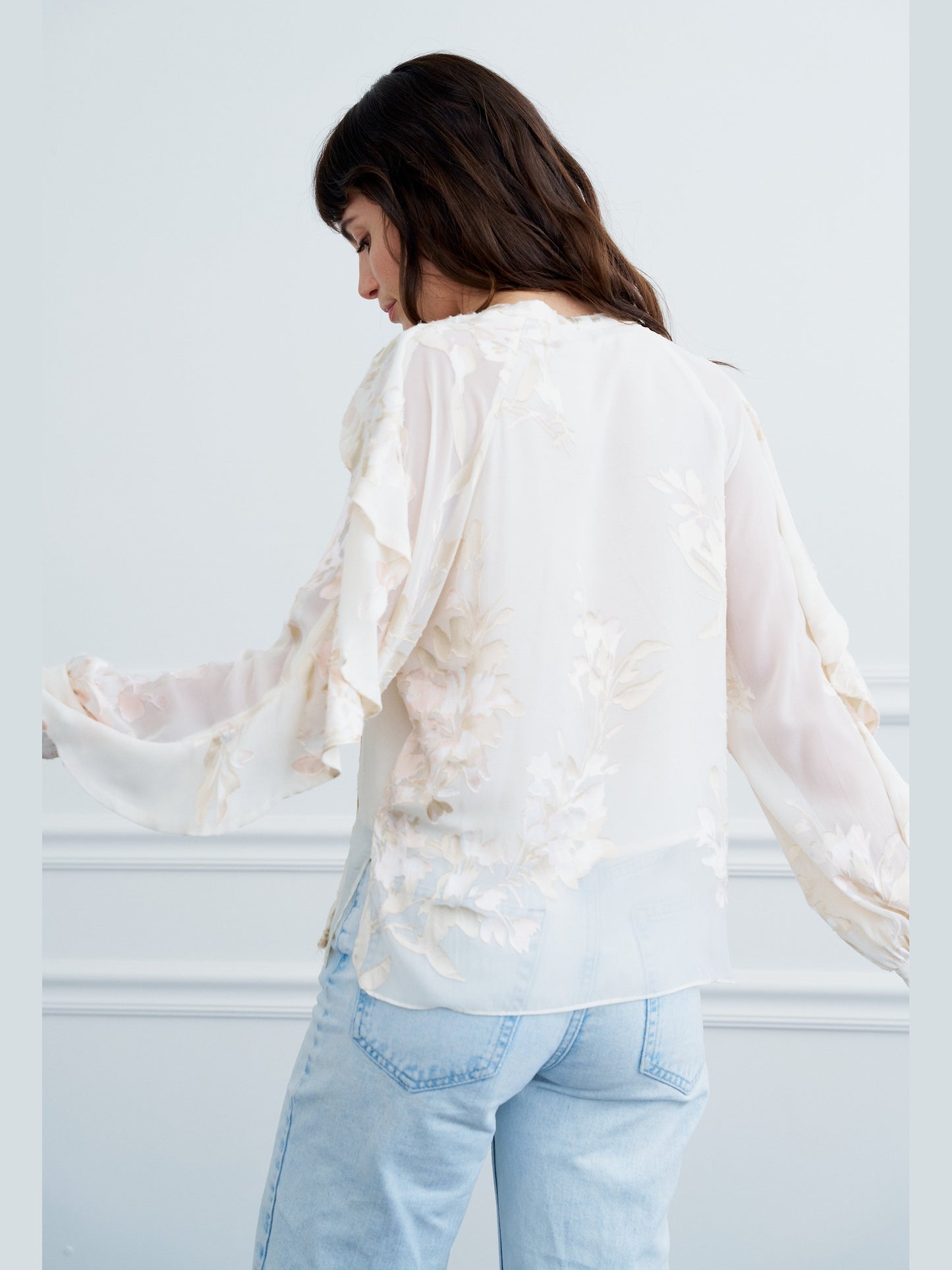 Rosa Burnout Long Sleeve Ruffle Top