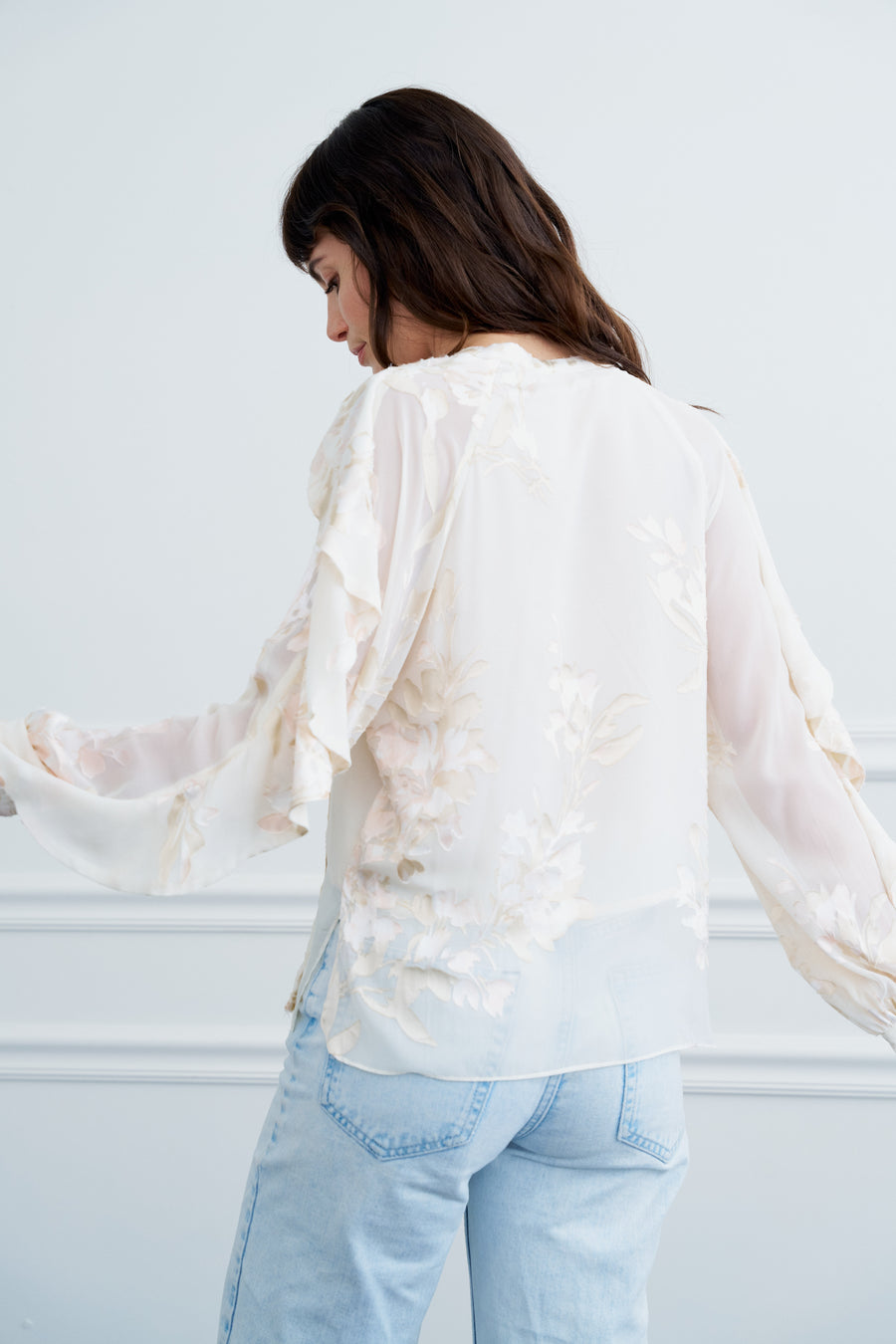 Rosa Burnout Long Sleeve Ruffle Top