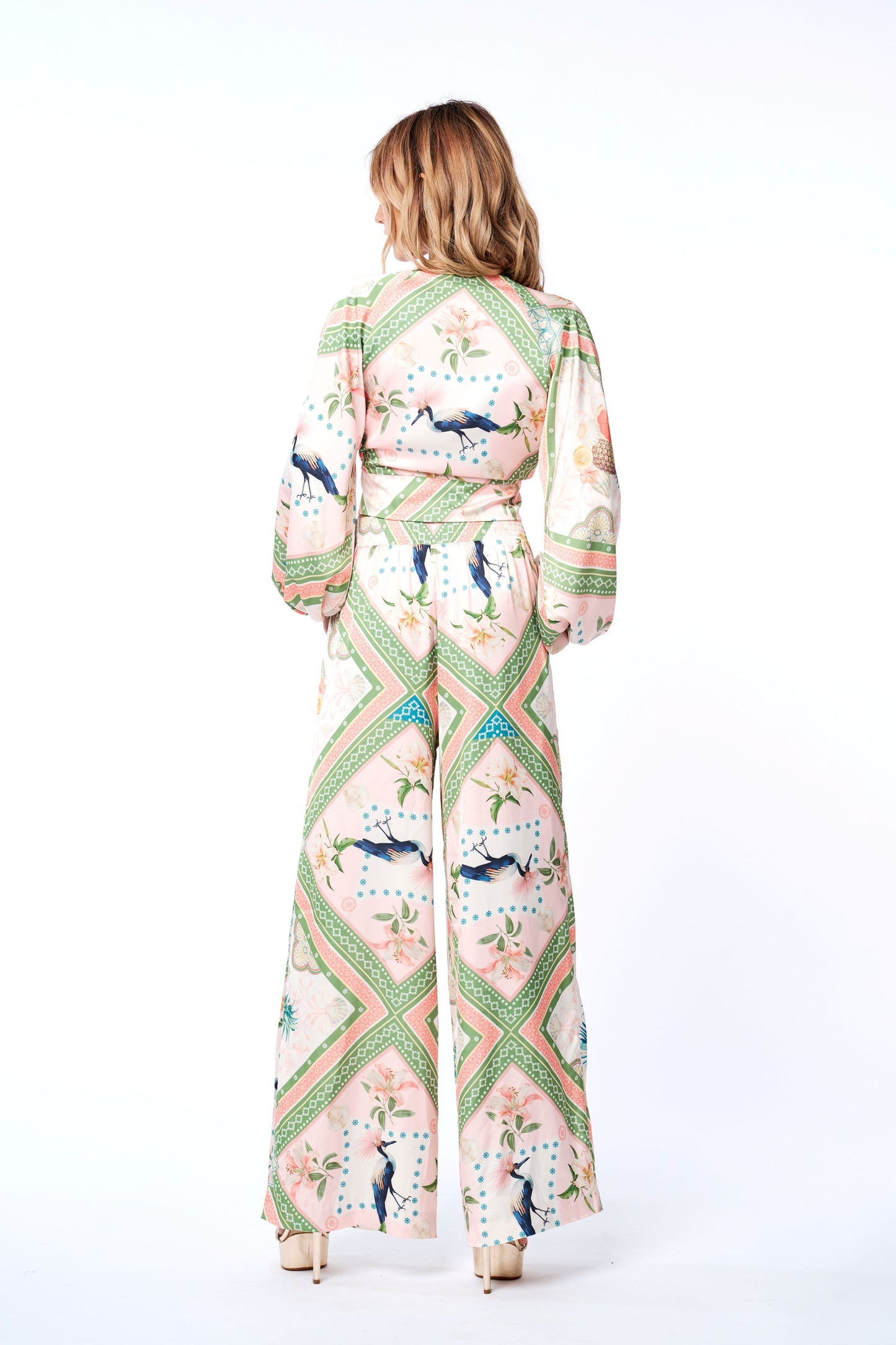 Arkya Botanical Print Long Sleeve Tie-Front Top