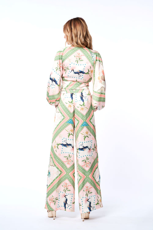 Load image 1 in gallery view. Arkya Botanical Print Long Sleeve Tie-Front Top