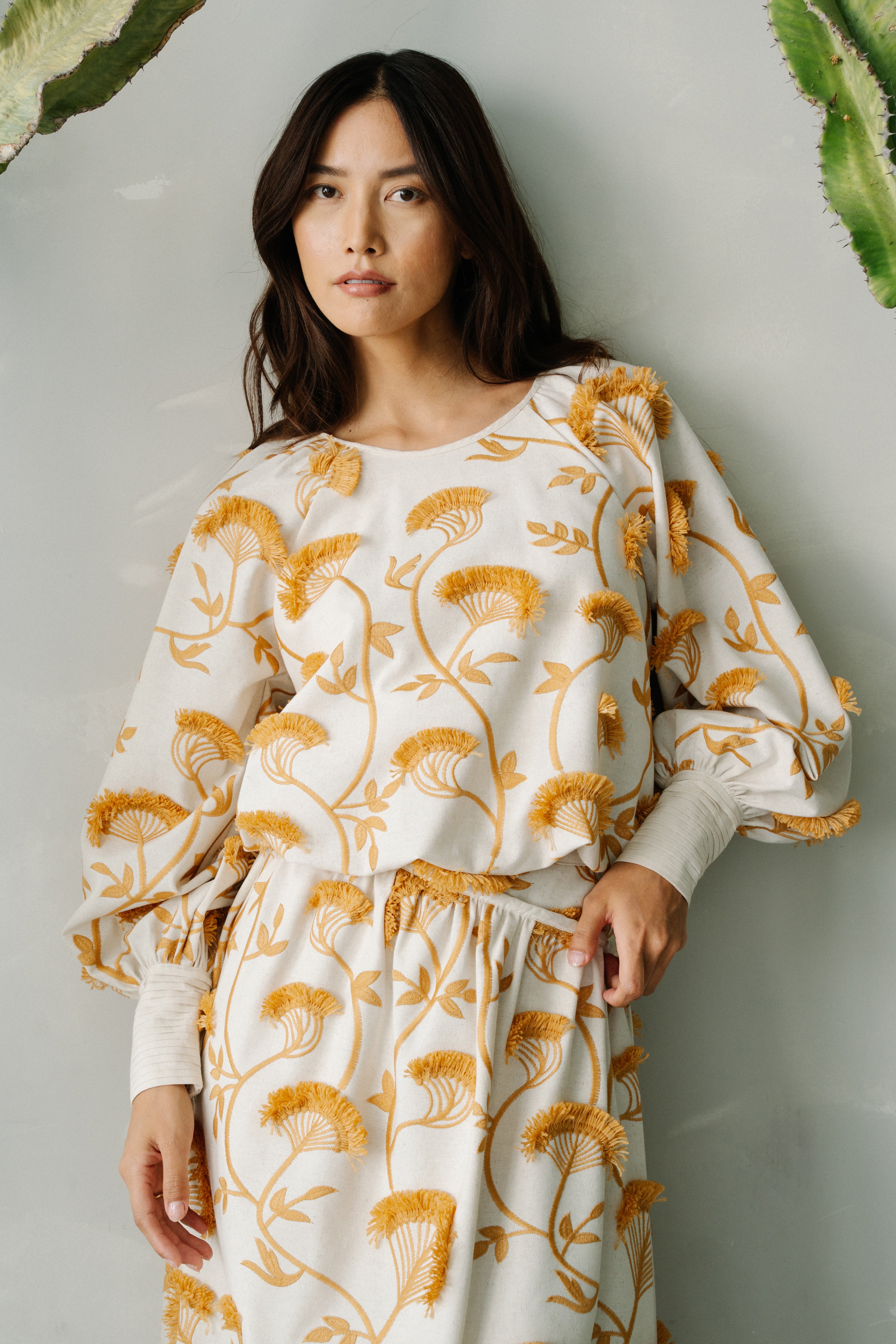 Lenny Embroidered Fringe Bubble Hem Top