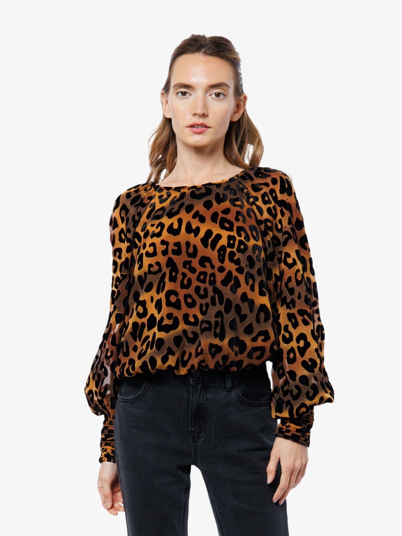 Lenny Animal Print Burnout Raglan Sleeve Top