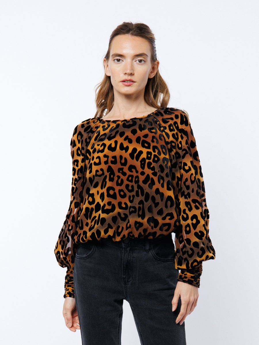 Lenny Animal Print Burnout Raglan Sleeve Top