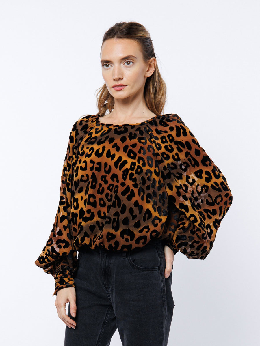 Lenny Animal Print Burnout Raglan Sleeve Top