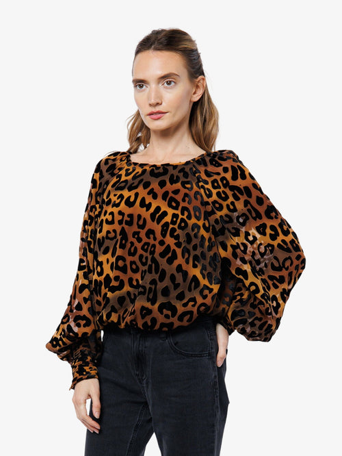 Cargar la imagen 1 en la vista de la galería. Lenny Animal Print Burnout Raglan Sleeve Top