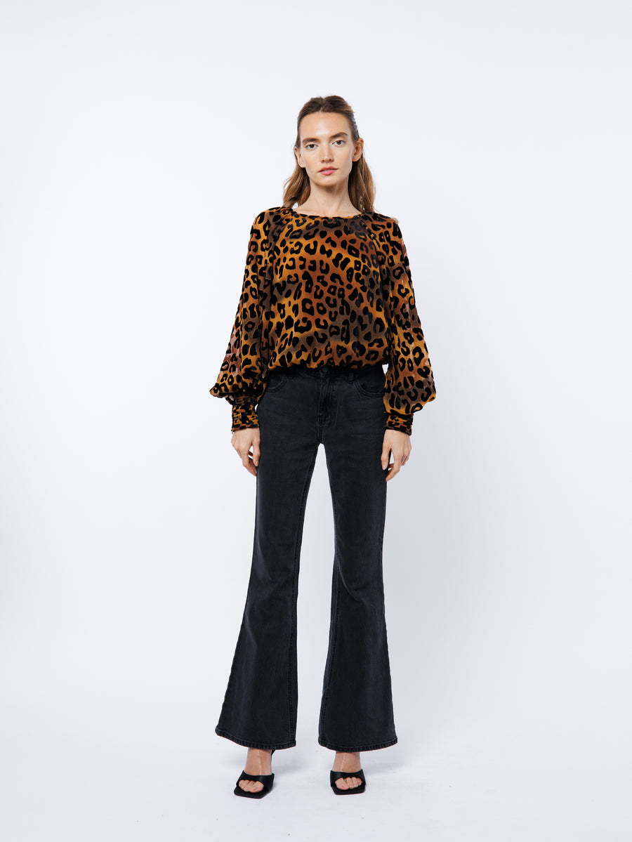 Lenny Animal Print Burnout Raglan Sleeve Top