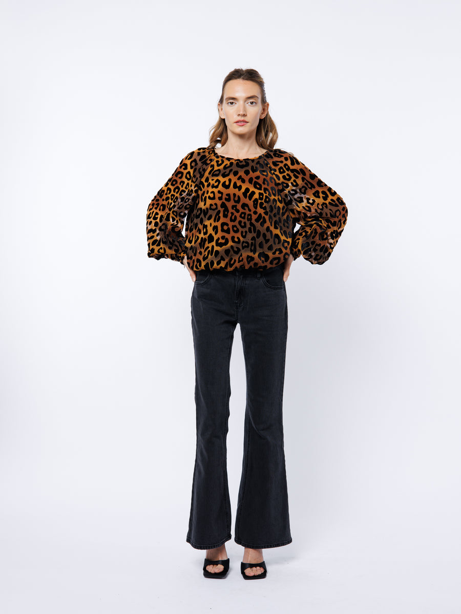 Lenny Animal Print Burnout Raglan Sleeve Top