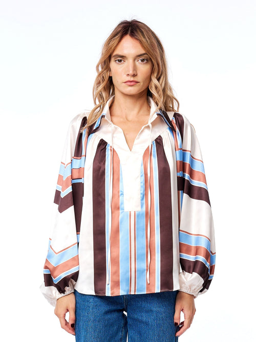 Load image 1 in gallery view. Nicolletta Striped Satin Long Sleeve Top