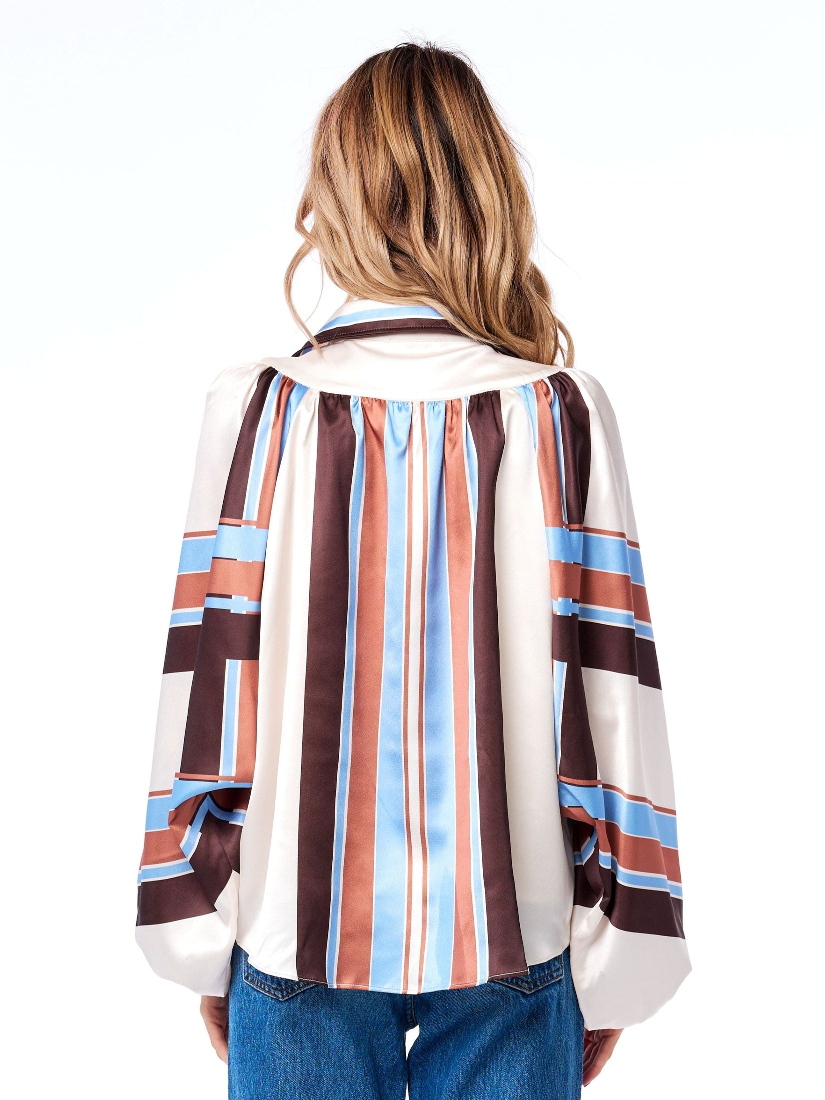 Nicolletta Striped Satin Long Sleeve Top